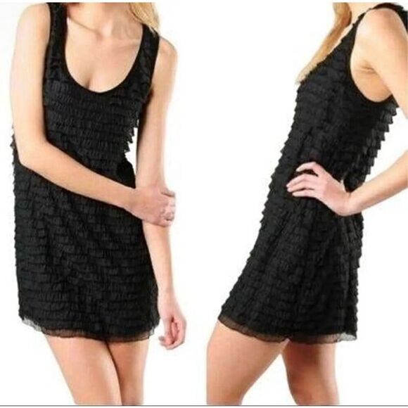 Free People Patra Little Black Mini Dress Ruffled Cocktail Party Size M - Picture 9 of 9